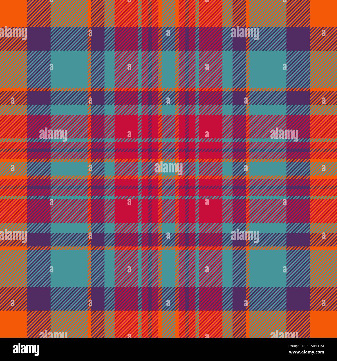 Motivo in tessuto satinato, tessuto con cuciture tartan check. Graffiare il plaid vettoriale della texture senza cuciture nella tavolozza dei colori ciano e viola. Illustrazione Vettoriale