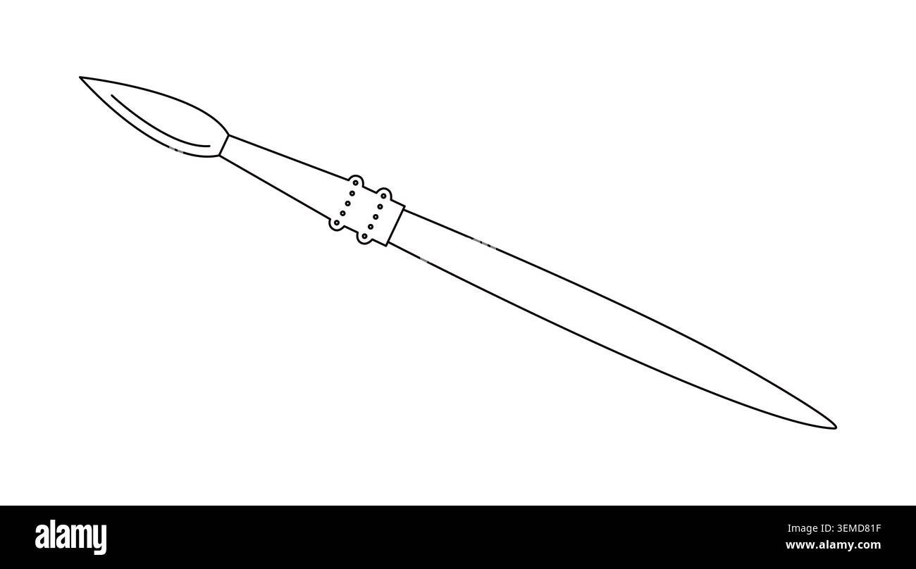 Pennello con manico in legno e boccola in metallo, semplice illustrazione a forma di doodle disegnato a mano, oggetto stazionario scolastico, strumento di pittura per hobby, artigianato, disegno Illustrazione Vettoriale