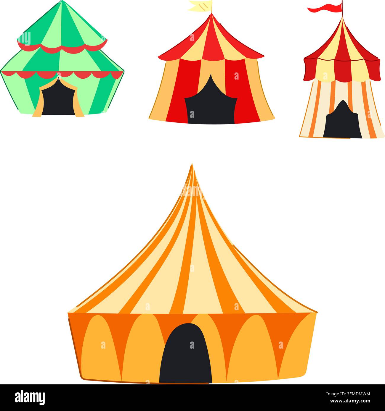 Colorate tende da circo che offrono divertimento e intrattenimento Illustrazione Vettoriale