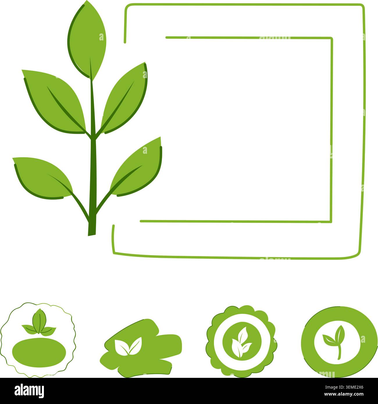 Concetto di etichetta alimentare a base di piante verdi per prodotti biologici Illustrazione Vettoriale