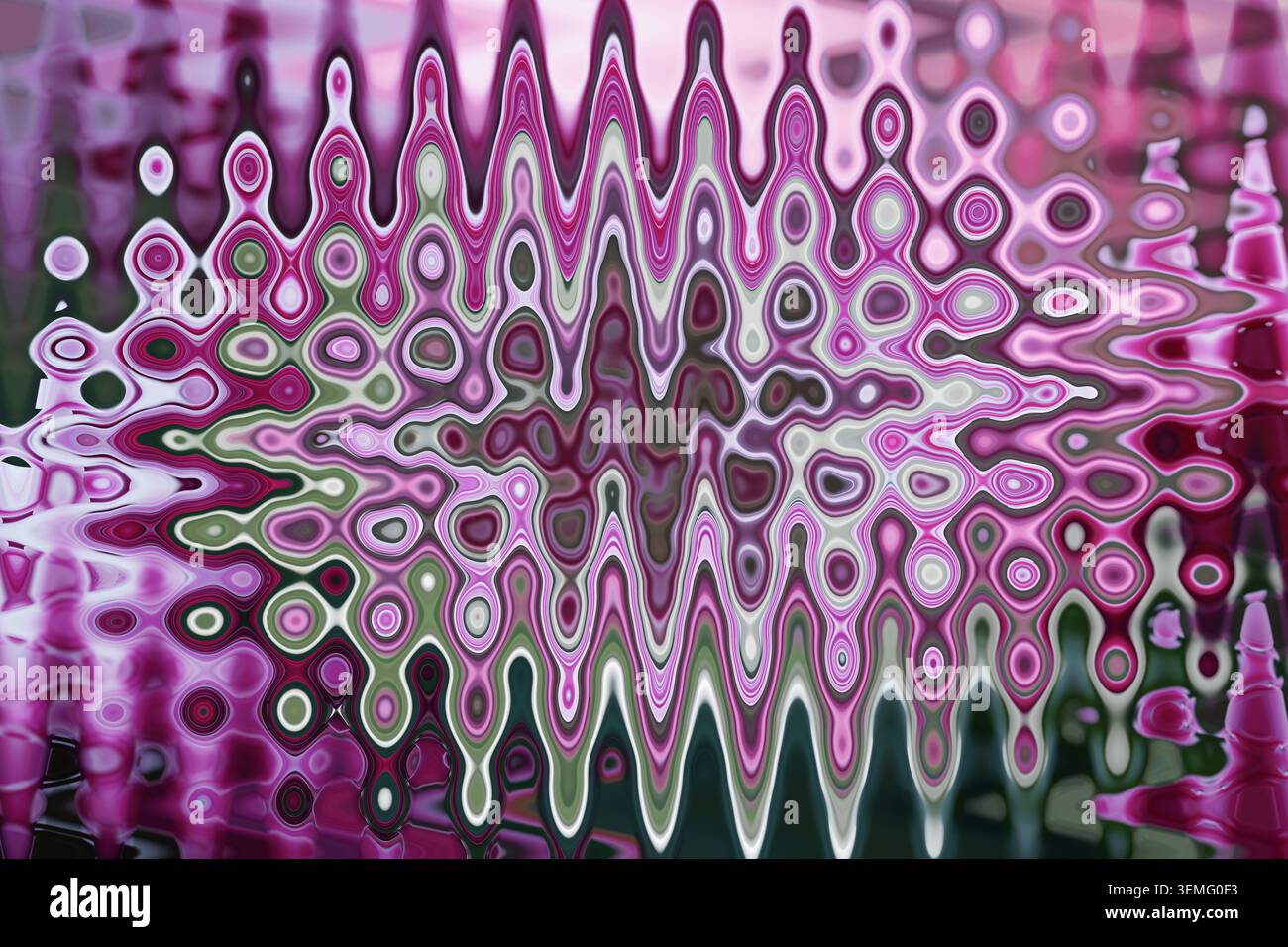 Caleidoscopio fluido magenta rosa verde astratto texture dal fiore ciclamino con motivo ovale verticale Starburst per poster da sfondo Foto Stock