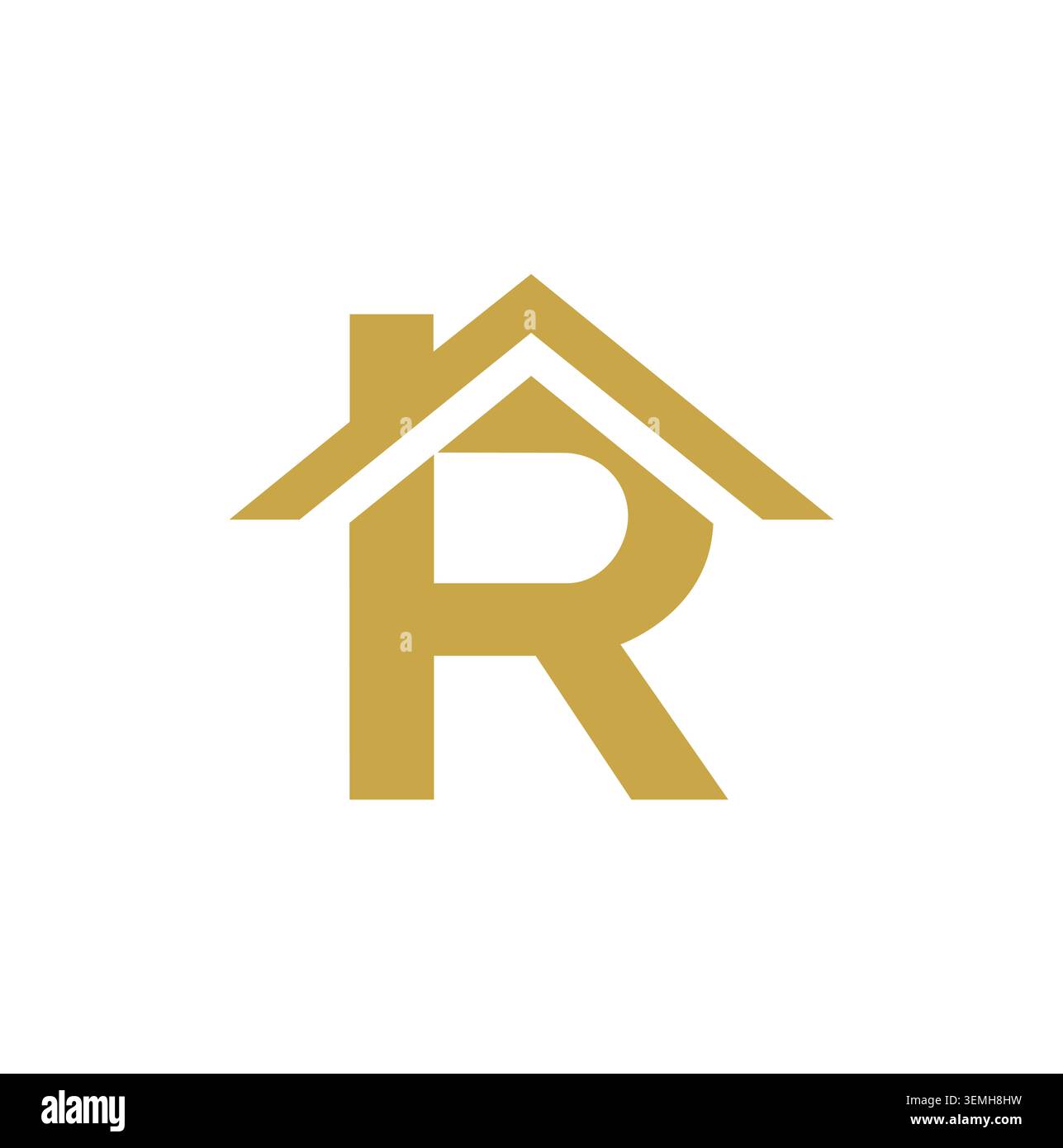 Logo Letter R minimalista integrato con un'icona del tetto pulita. Illustrazione Vettoriale