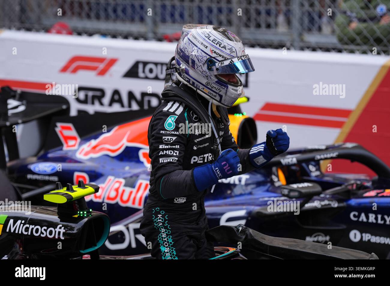 Montecarlo, Monaco. 7 giugno 2026. Andrea Kimi Antonelli celebra la vittoria, durante la Formula 1 Louis Vuitton Grand Prix de Monaco. Crediti: Alessio Morgese / Alamy live news Foto Stock