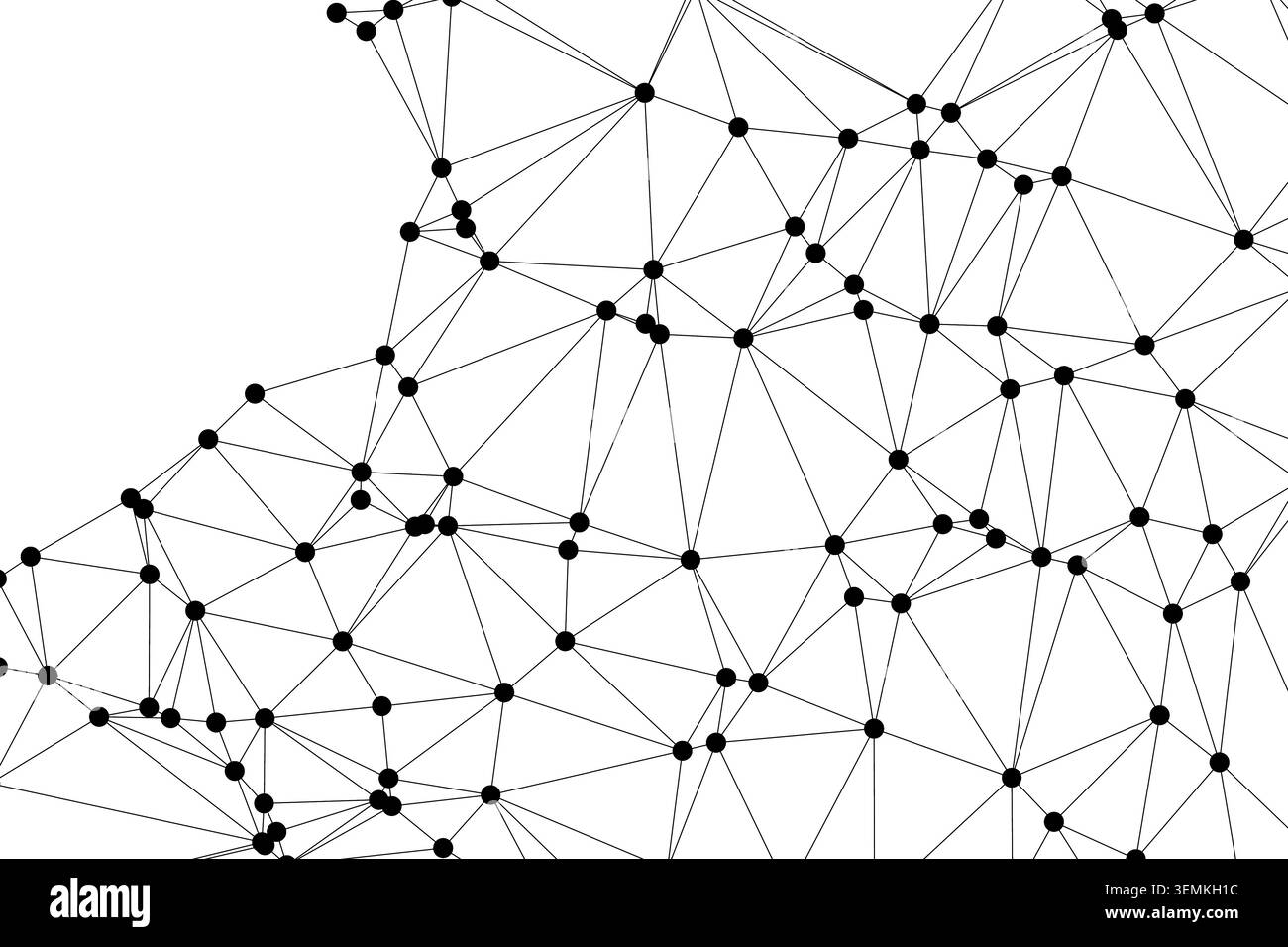 Rete geometrica astratta complessa su sfondo bianco che forma una rete complessa. Il design rappresenta il flusso di dati, le connessioni tecnologiche o un organizati Illustrazione Vettoriale