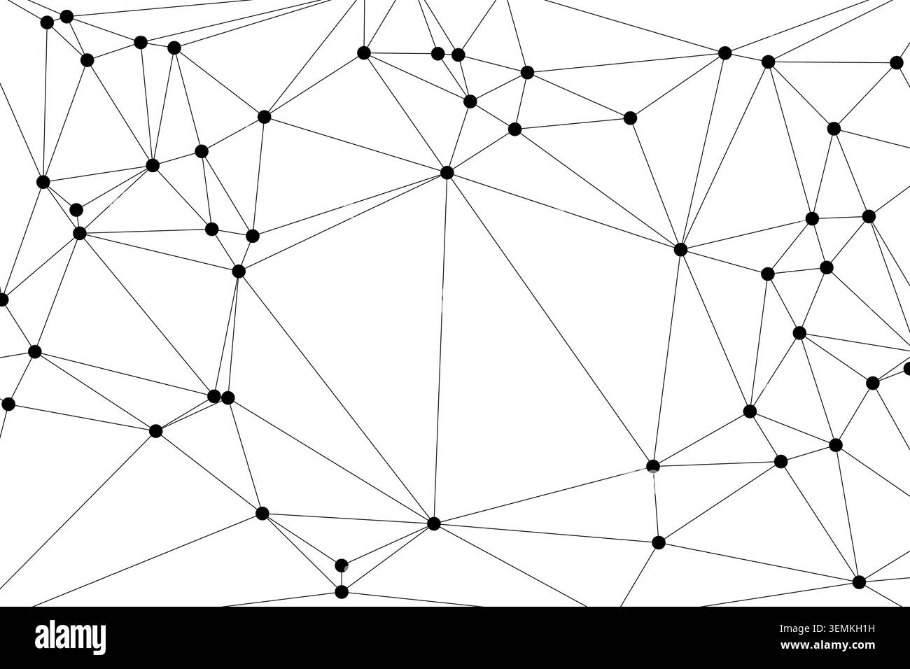 Rete geometrica astratta espansiva con densità variabile. Punti e linee interconnessi su bianco. Rappresenta comunicazioni, dati o infrazioni digitali Illustrazione Vettoriale