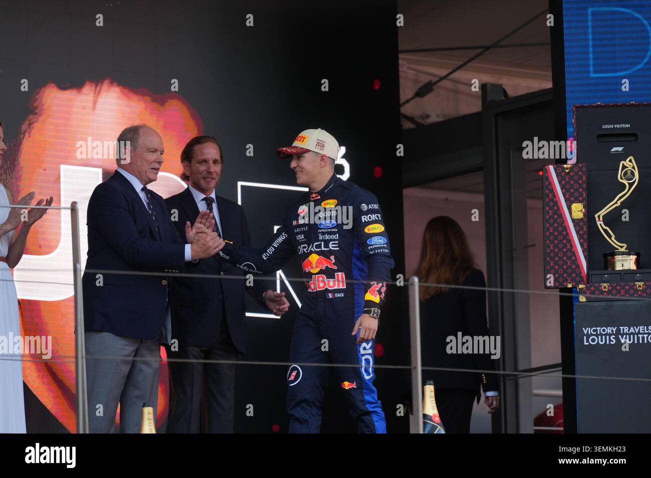 Montecarlo, Monaco. 7 giugno 2026. Isack Hadjar sul podio, durante la Formula 1 Louis Vuitton Grand Prix de Monaco. Crediti: Alessio Morgese / Alamy live news Foto Stock
