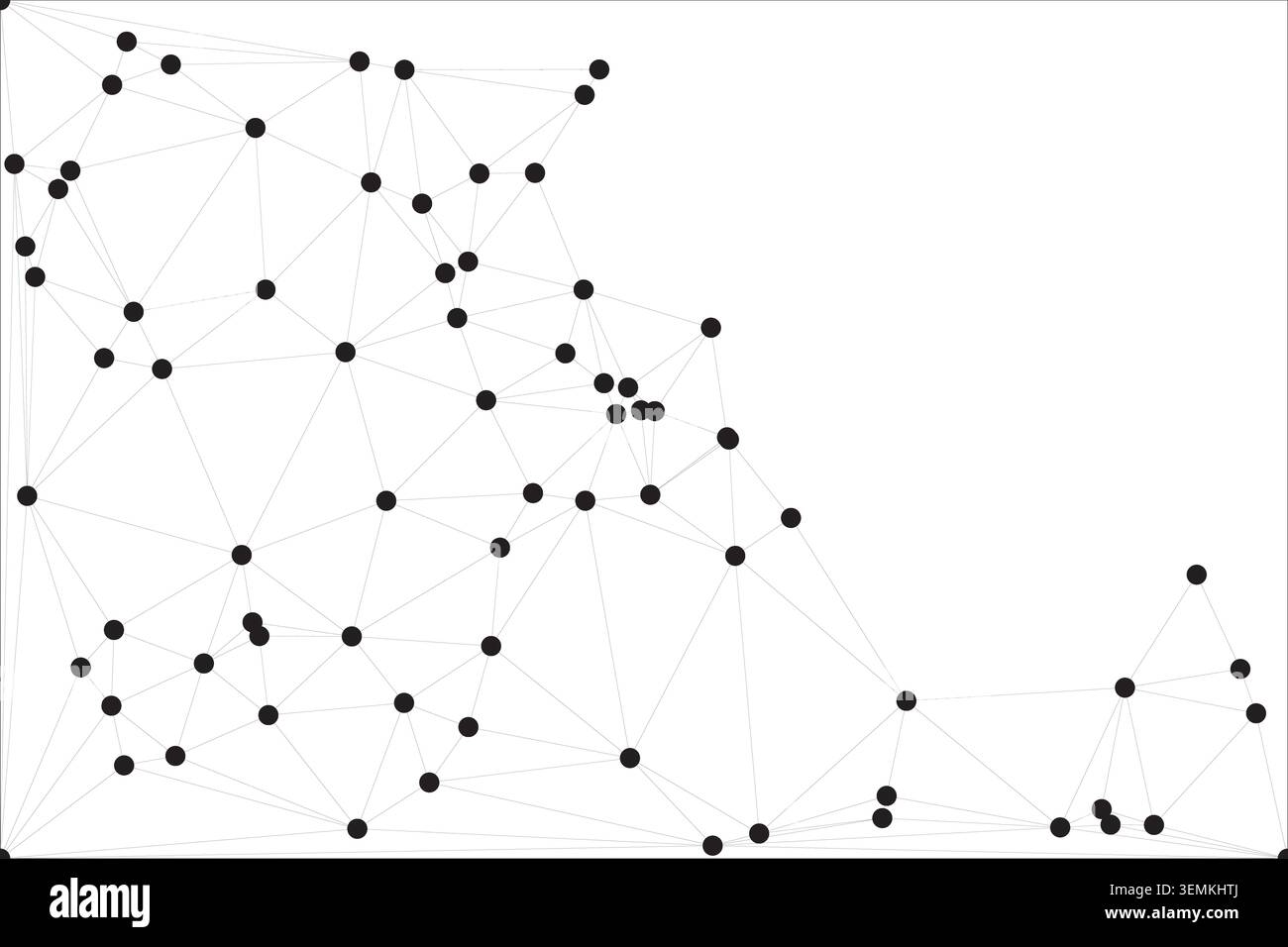 L'illustrazione vettoriale digitale minimalista mostra una complessa rete di nodi e linee che creano forme triangolari cristalline. Moderno motivo monocromatico Illustrazione Vettoriale