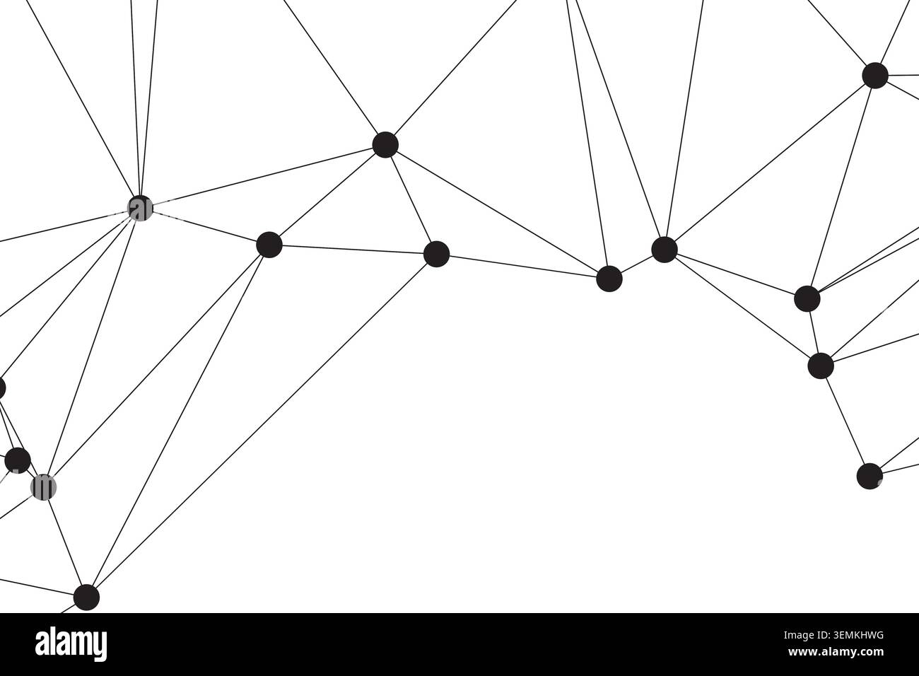 Rappresentazione artistica del flusso di dati attraverso nodi e linee connessi in stile monocromatico, ideale per sfondi in elettronica e cyber Illustrazione Vettoriale