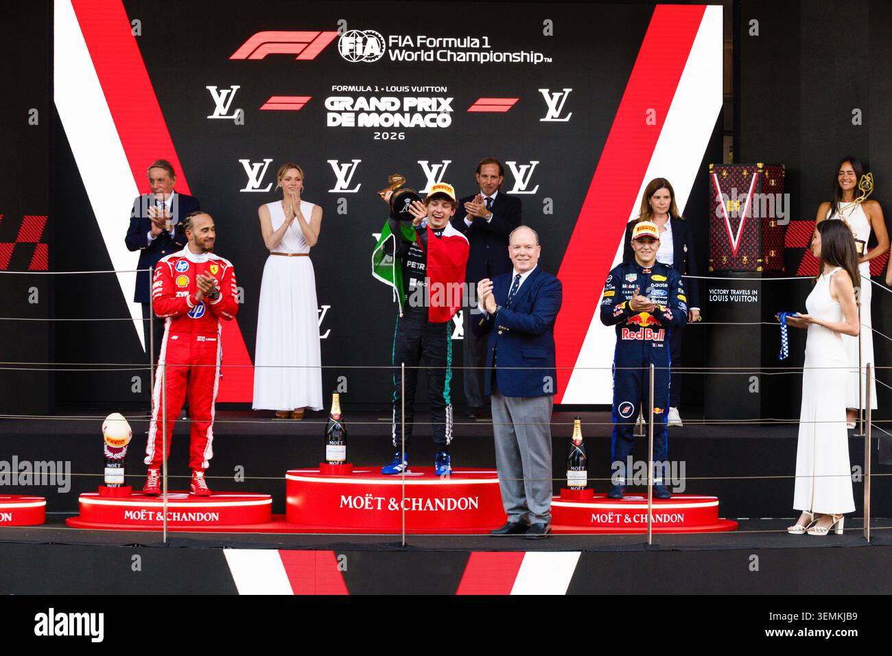 Montecarlo, Monaco. 7 giugno 2026. Il podio, durante la Formula 1 Louis Vuitton Grand Prix de Monaco. Crediti: Alessio Morgese / Alamy live news Foto Stock