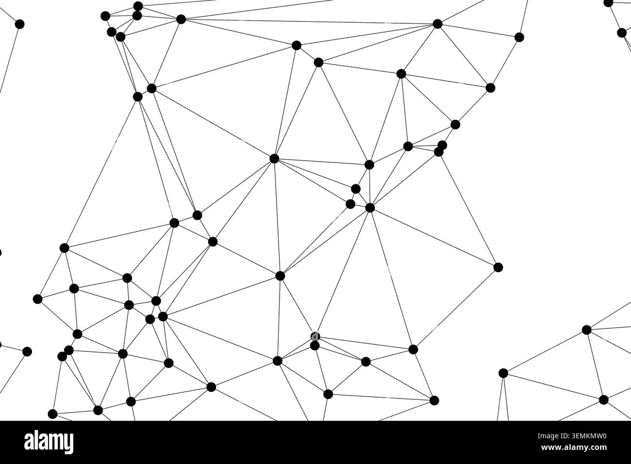 Connessioni di rete digitali complesse che coprono uno sfondo bianco e pulito. linee e punti geometrici formano una ripetizione continua astratta, simboleggiando tec Illustrazione Vettoriale