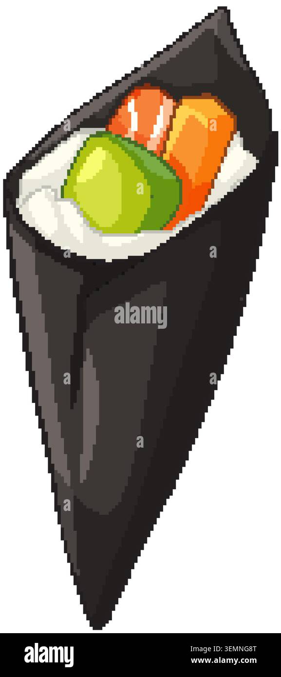 Illustrazione vettoriale di un sushi temaki con salmone e avocado su sfondo bianco Illustrazione Vettoriale