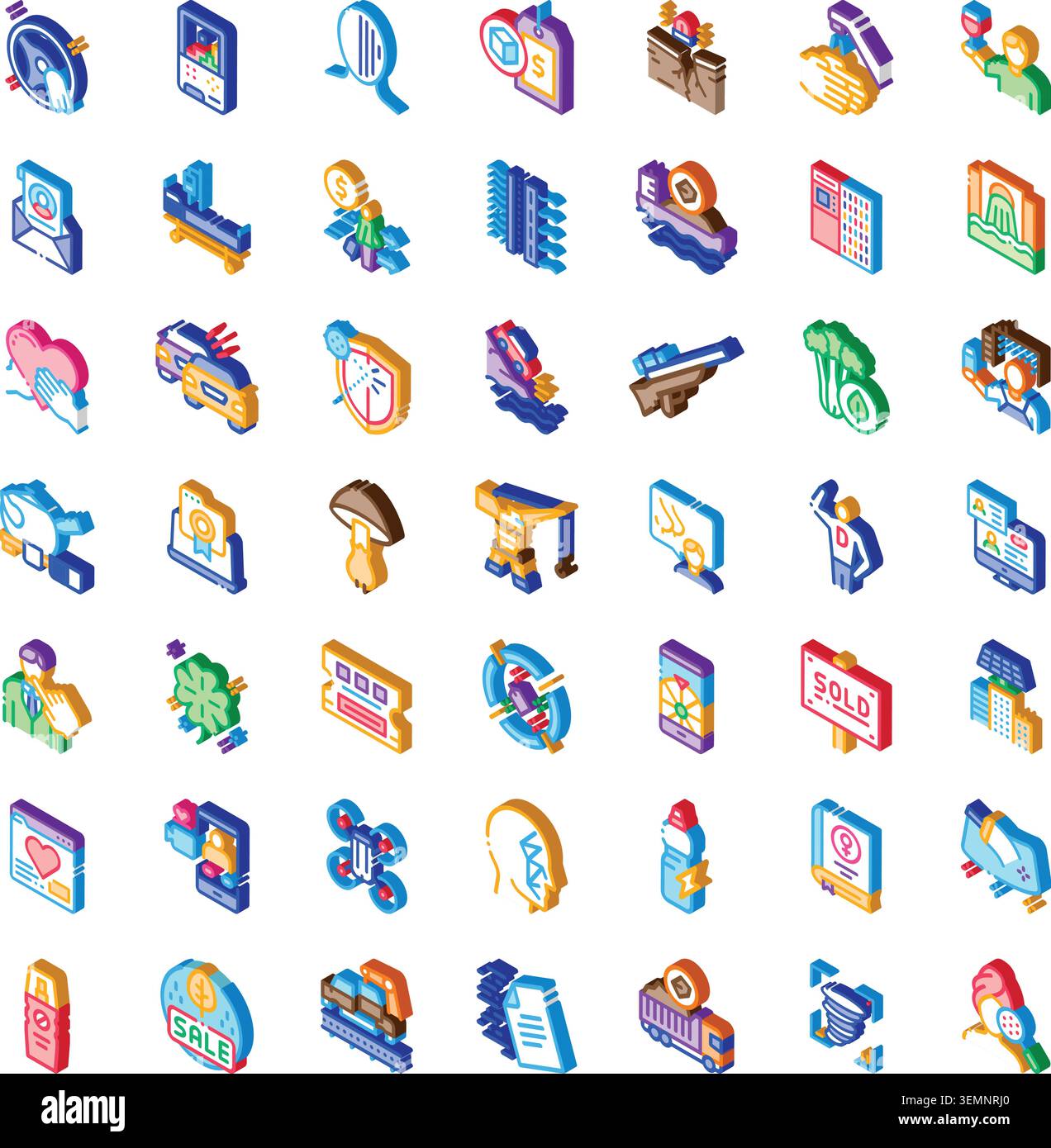 Moderna collezione di icone isometriche su sfondo bianco Illustrazione Vettoriale