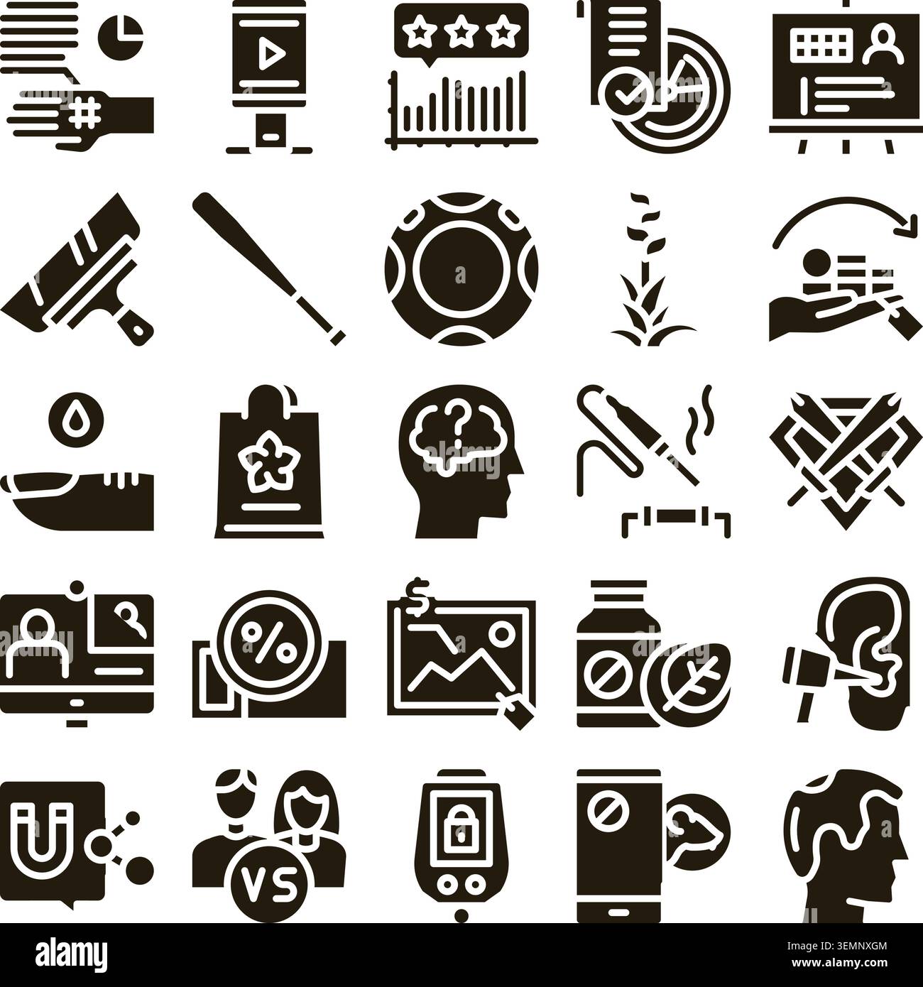 Una raccolta diversificata di icone del business e dell'hobby Illustrazione Vettoriale