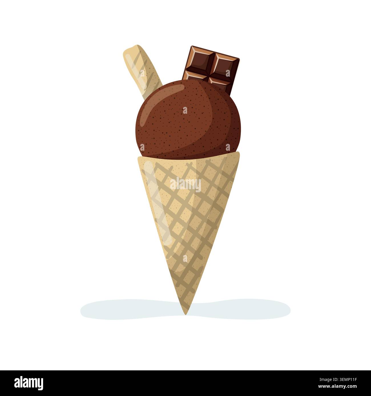 Cono da gelato al cioccolato isolato con una sola paletta. Illustrazione vettoriale del dessert estivo Illustrazione Vettoriale