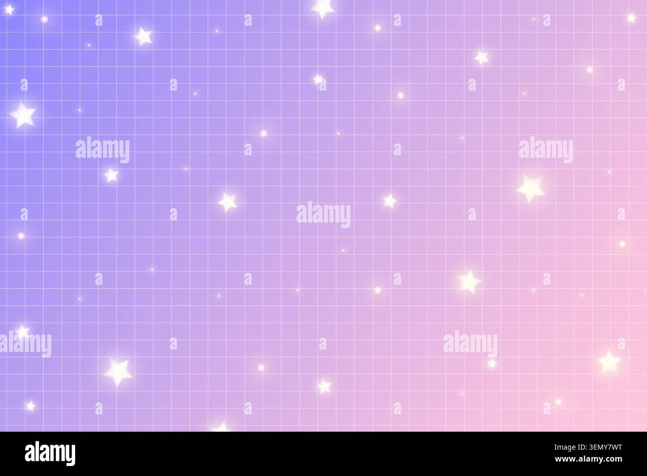 Sfondo estetico Y2K con stelle sfumate rosa e viola e scintillanti. Poster retrò anni '2000 con graziosi motivi geometrici a scacchi e. Illustrazione Vettoriale