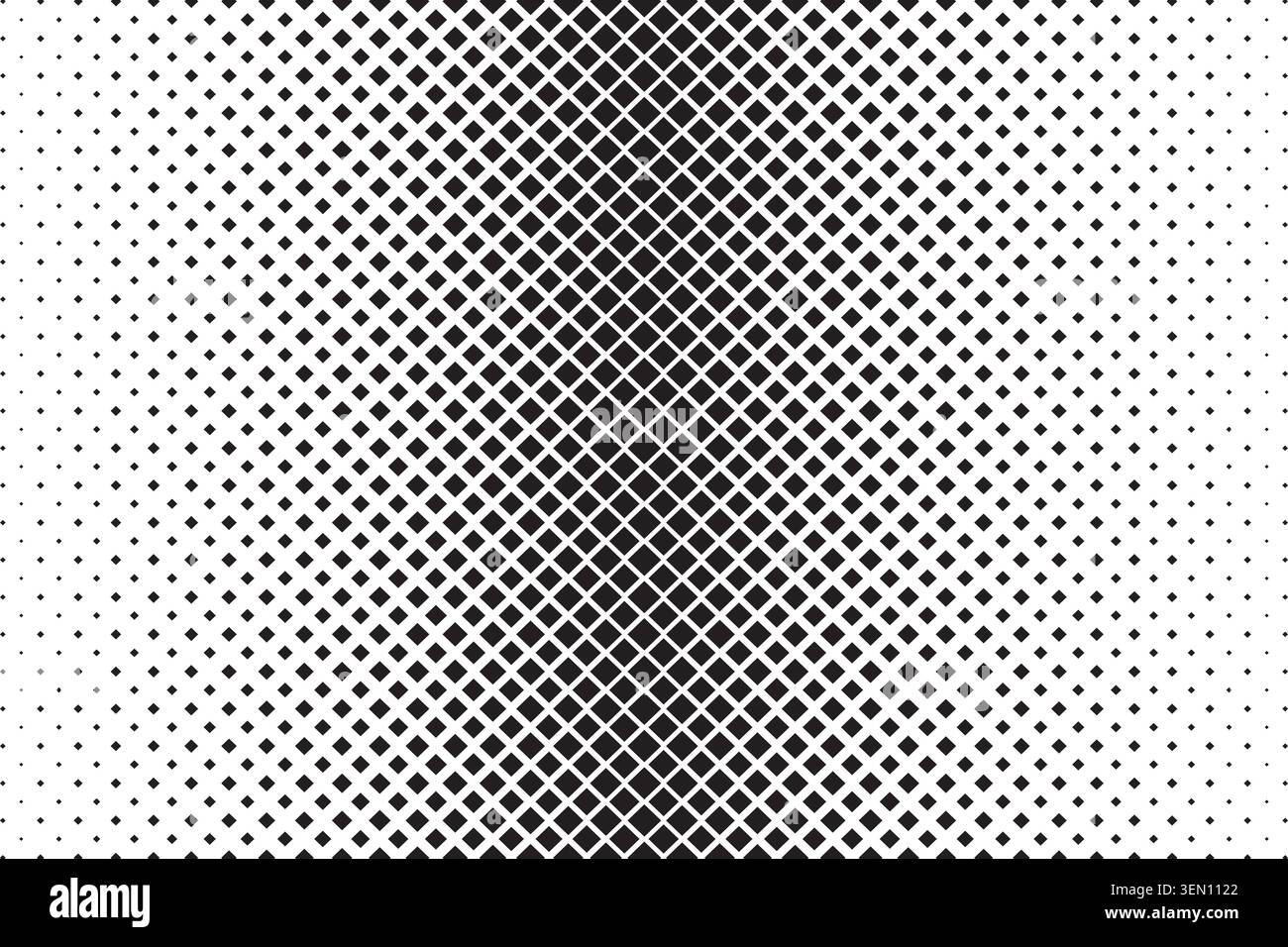 Ripetizione di forme di diamante a scomparsa. Rombo nero su sfondo bianco con mezzitoni. Semplice trama geometrica a mosaico. Stampa rombica Illustrazione Vettoriale