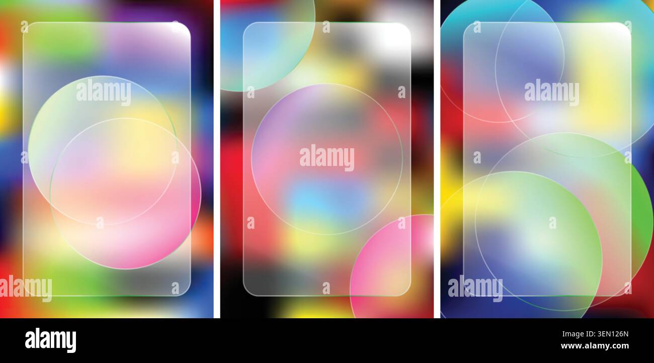 Modelli per banner verticali in vetro astratto con sfondi sfumati colorati Illustrazione Vettoriale