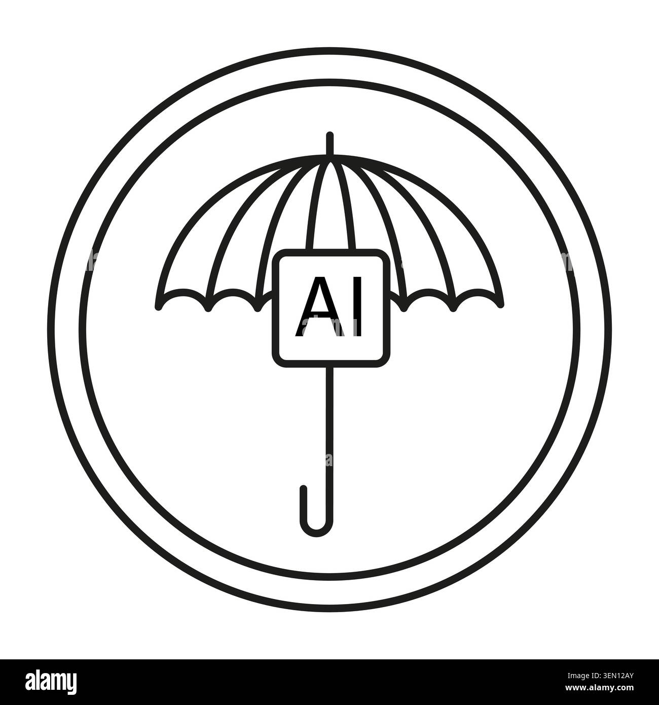 Icona DELL'INTELLIGENZA ARTIFICIALE per la sicurezza e la protezione della tecnologia. Vettore di arte concettuale per la sicurezza digitale e il sistema di governance dei dati. Illustrazione Vettoriale