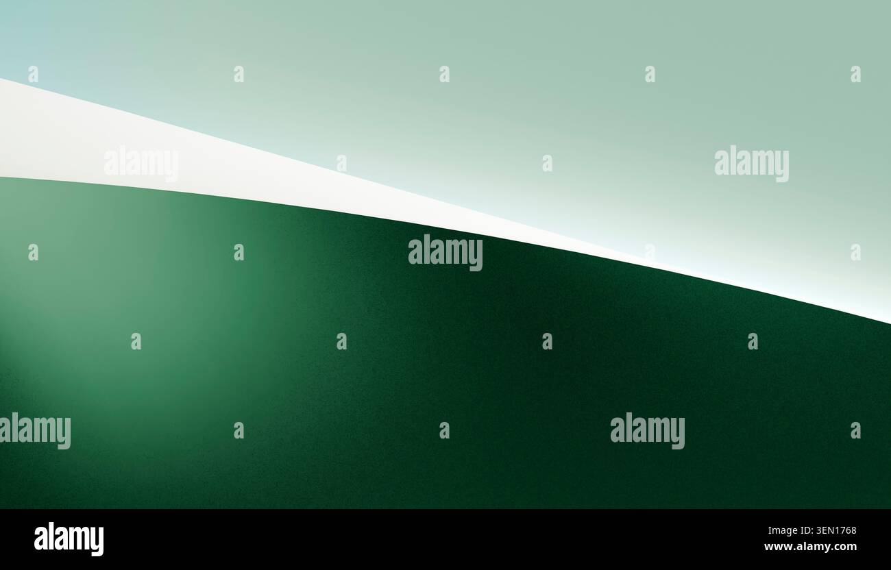 Design astratto con forme curve verdi e bianche e uno sfondo sfumato. Foto Stock