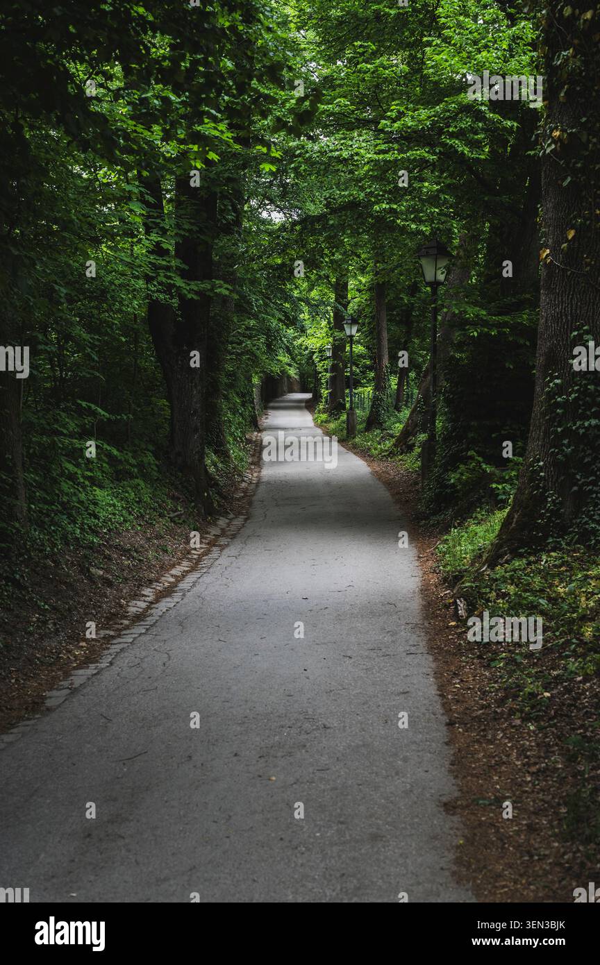I sentieri e le viste sul Mönchsberg nella città di Mozart di Salisburgo in primavera. Foto Stock