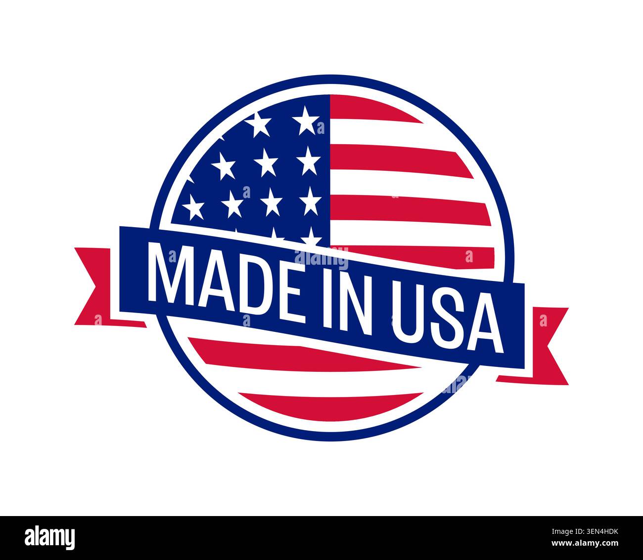 Logo circolare Made in USA con bandiera americana Illustrazione Vettoriale