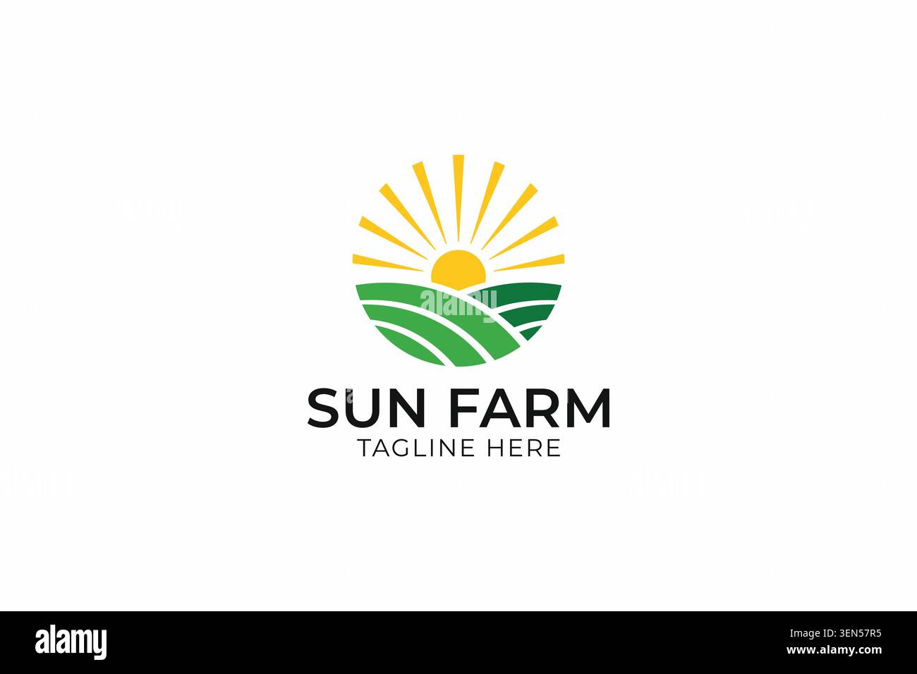 Moderno design con logo Sun Farm Field Fresh Morning con modello vettoriale circolare Illustrazione Vettoriale