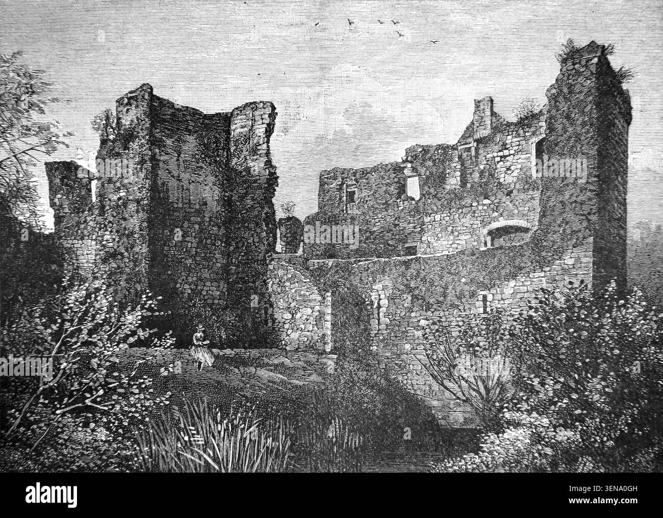 Incisione del castello di Rothesay da una fotografia di G.W.Wilson 19th Century History Book Cassell's History of England Special Edition volume i di A.W.Co Foto Stock