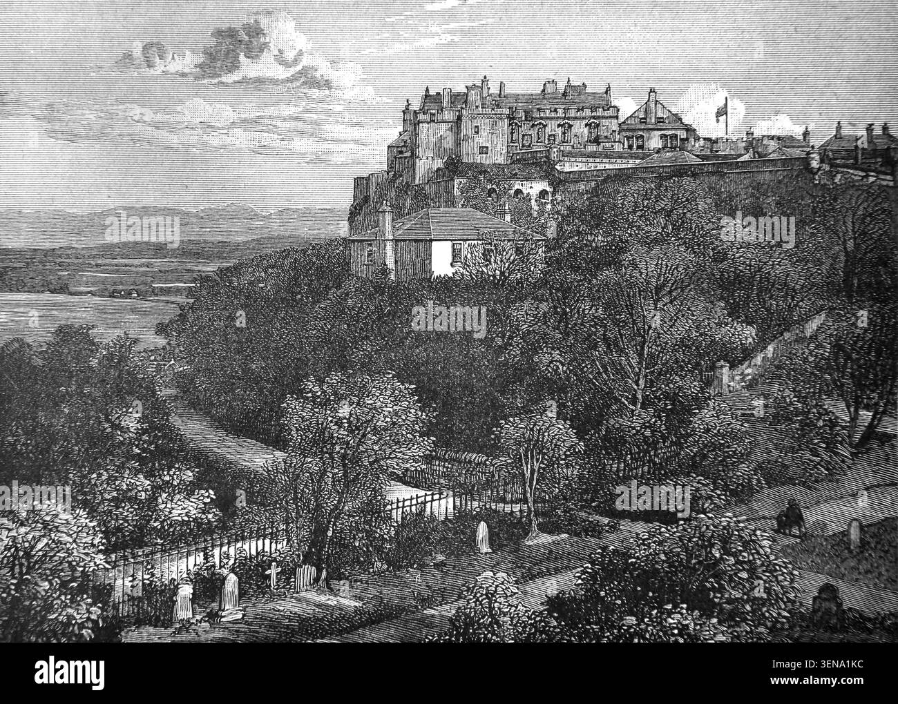 Incisione del castello di Stirling in Scozia da un libro di storia del XIX secolo Cassell's History of England Special Edition volume II di A.W.Cowan Foto Stock