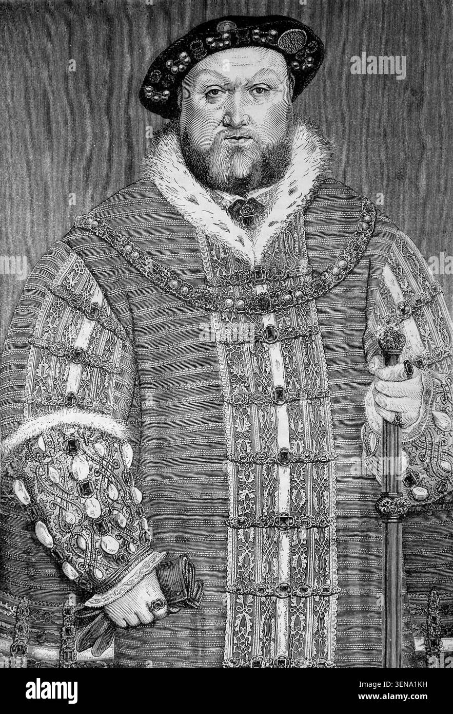 Incisione di Enrico VIII XVI secolo, re d'Inghilterra, che diede inizio alla riforma inglese da un libro di storia del XIX secolo, Cassell's History of Engla Foto Stock
