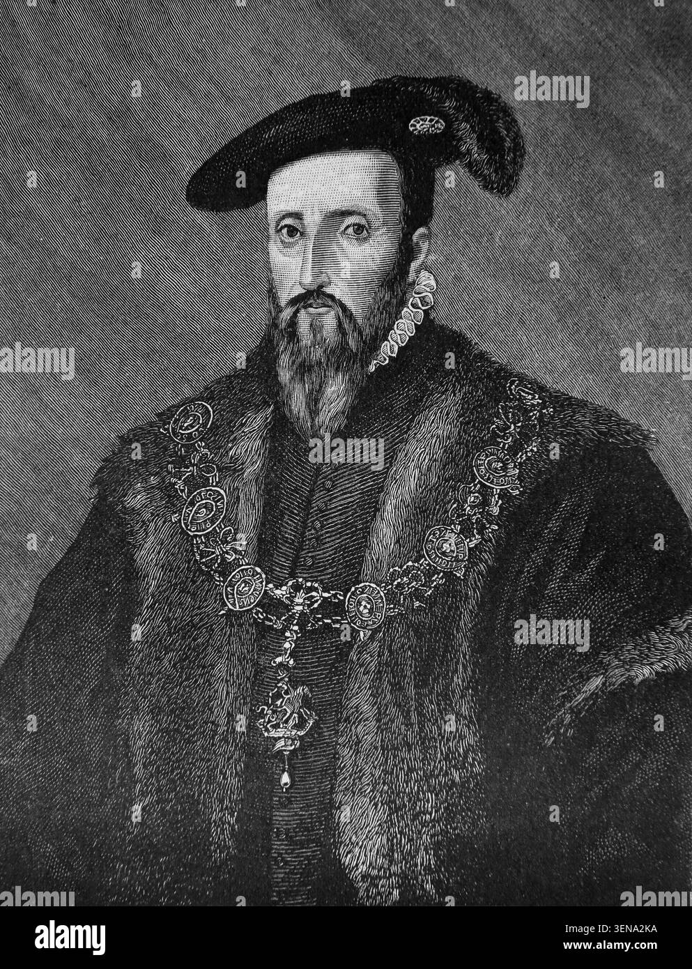 Incisione di Un Ritratto del Duca di Somerset dopo il ritratto di Holbein da un libro di storia del XIX secolo Cassell's History of England Special ed Foto Stock