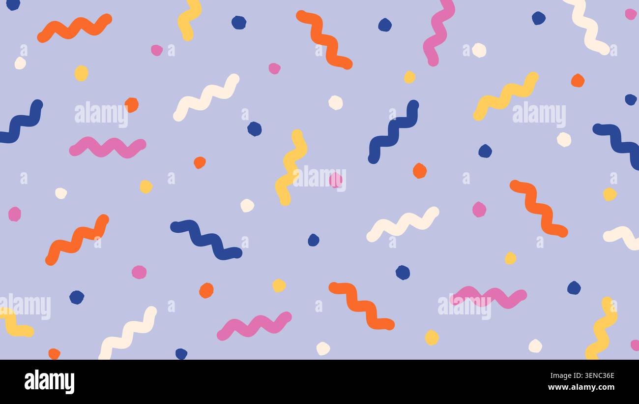 Divertente motivo a coriandoli disegnati a mano con scoiattoli e punti colorati Illustrazione Vettoriale