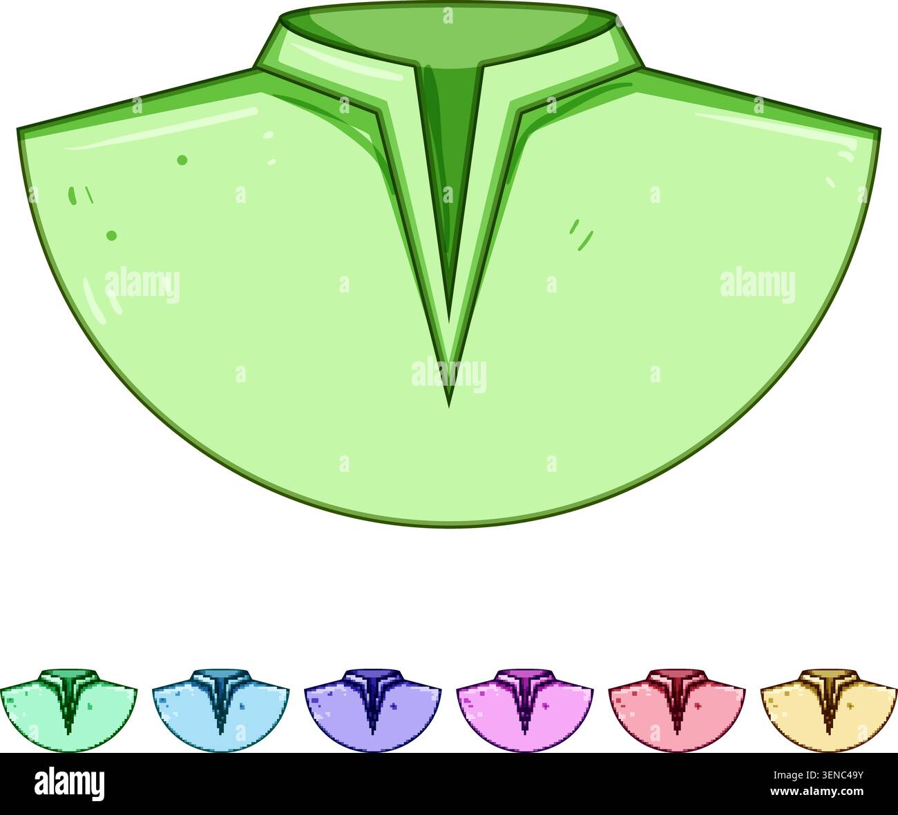 cartoni animati con scollo a v. scollo scollo, dolcevita con scollo a bottone, scollo a camicia con collo a cowlneck e scollo a v. le scollature segnano un'illustrazione colorata Illustrazione Vettoriale