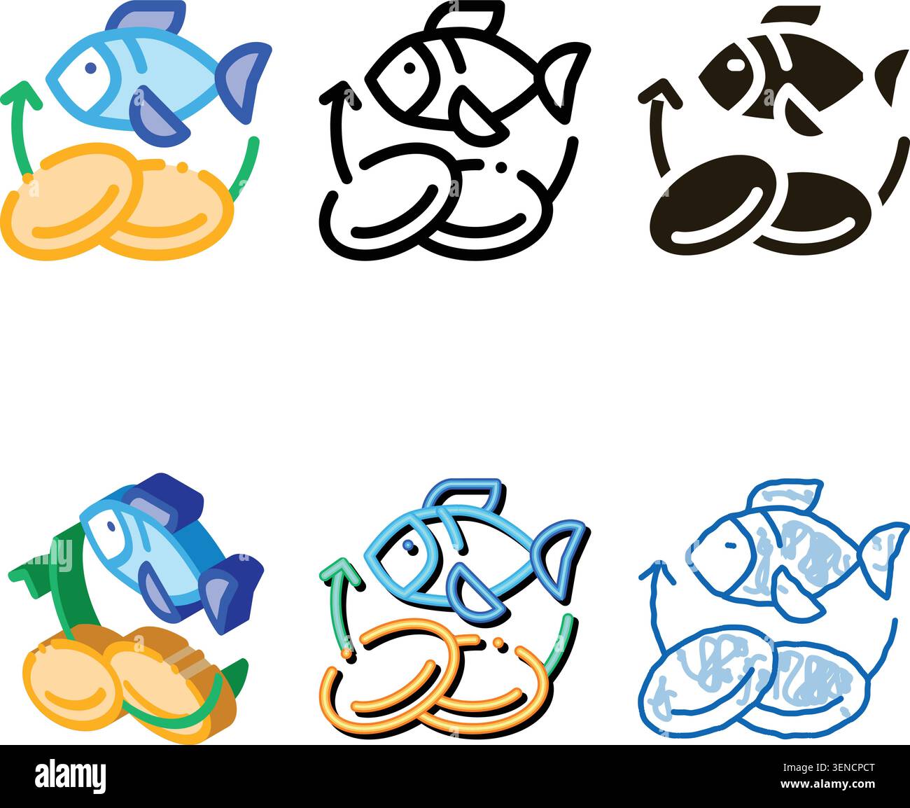 Nutrienti per pesci integratori Icon Vector Variations Thin Line. Contorno Illustrazione Vettoriale