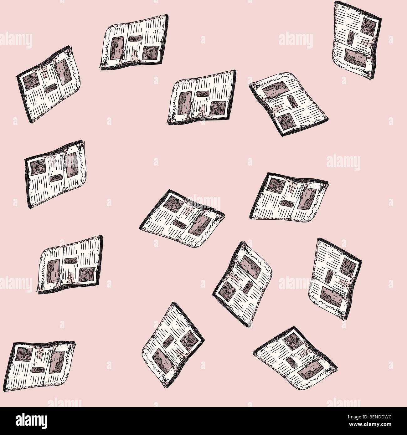 modello vecchio giornale retrò disegnato a mano. stampa di titoli antichi, periodici, reportage cronaca retrospettiva di un vecchio giornale vettoriale Illustrazione Vettoriale