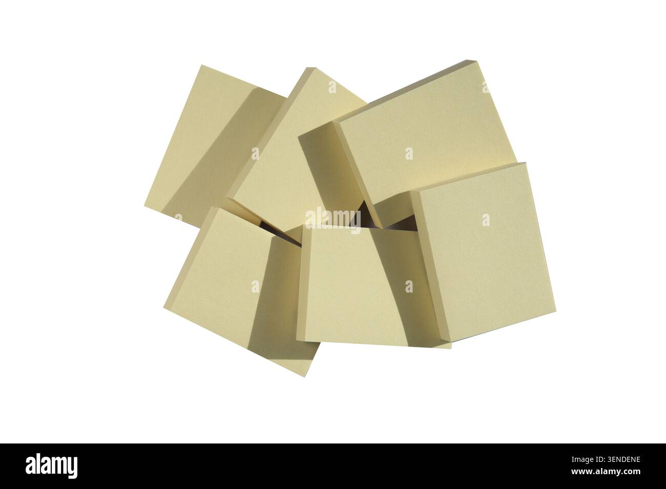 un mucchio di post-its giallo isolato su sfondo bianco Foto Stock