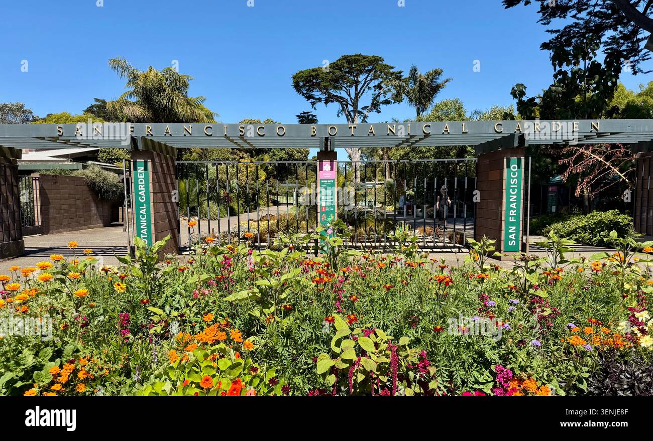 Ingresso al giardino botanico di San Francisco, Golden Gate Park, San Francisco, California Foto Stock