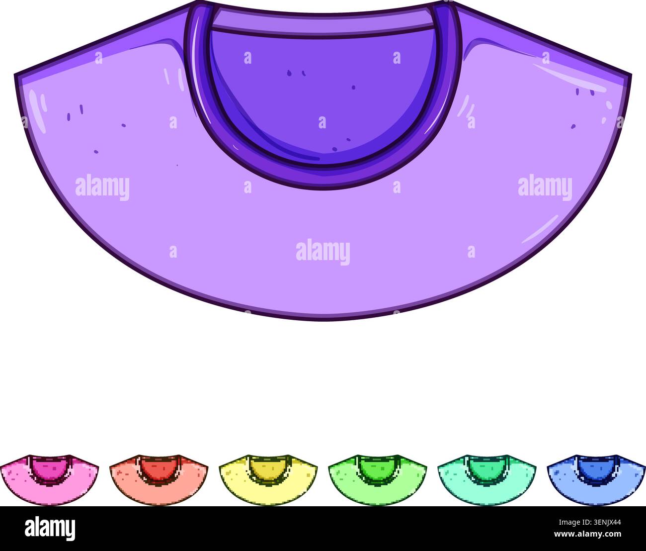 cartoni animati con scollo a camicia. scollo a bottone, dolcevita a cowlneck, scollo a mezzaluna scollo a camicia con scollo quadrato che segnano un'illustrazione colorata Illustrazione Vettoriale
