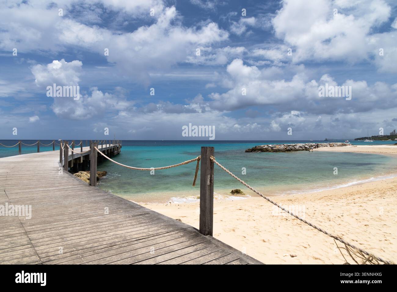 Sand Street Pier, Heywoods Beach, Speightstown, Saint Peter, Barbados Foto Stock