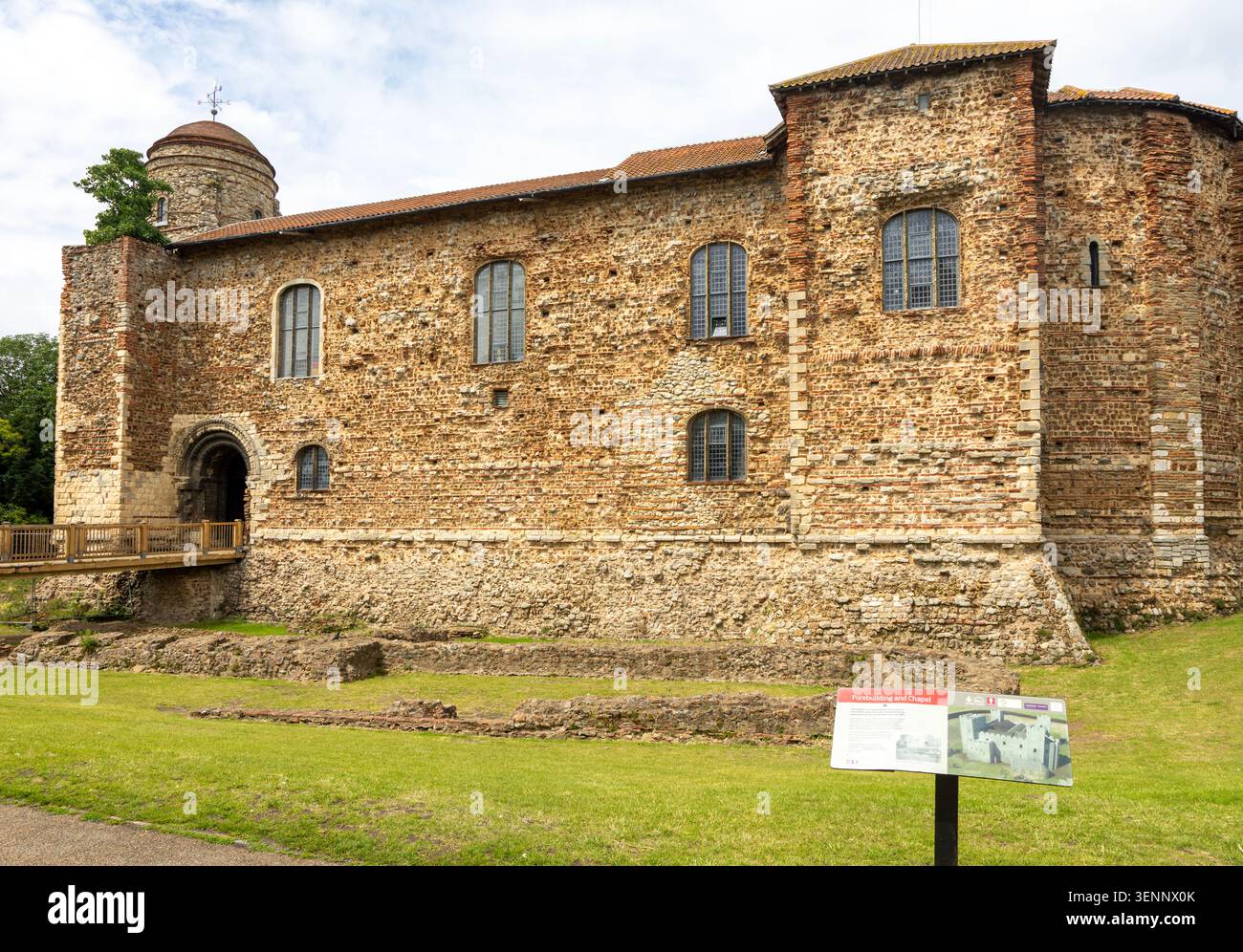 Fortezza normanna del castello di Colchester costruita su fondamenta romane, Colchester, Essex, Inghilterra, Regno Unito Foto Stock