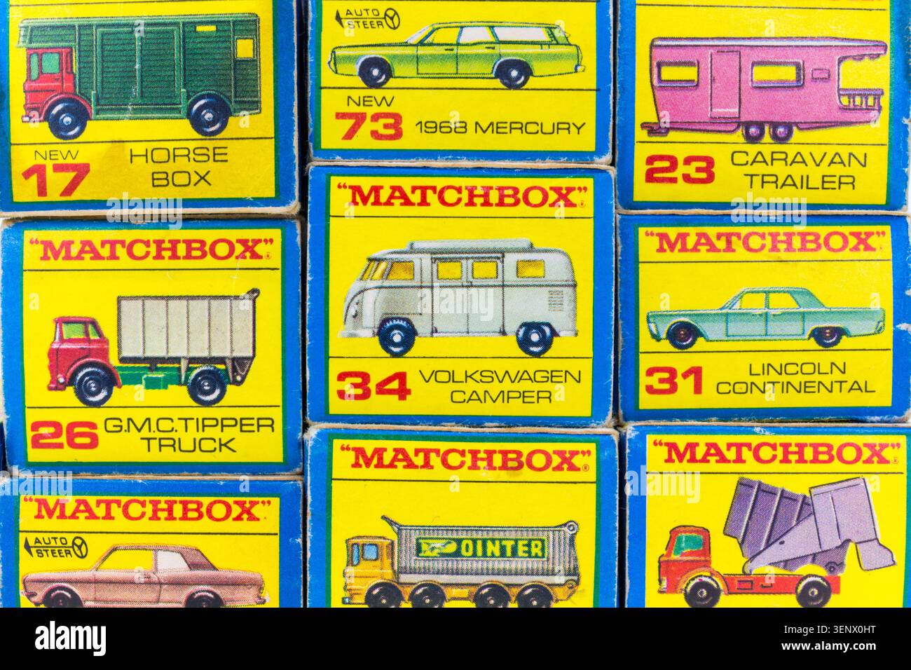 Scatole scatola per auto tipo F, serie 1-75 Matchbox per auto serie Foto Stock