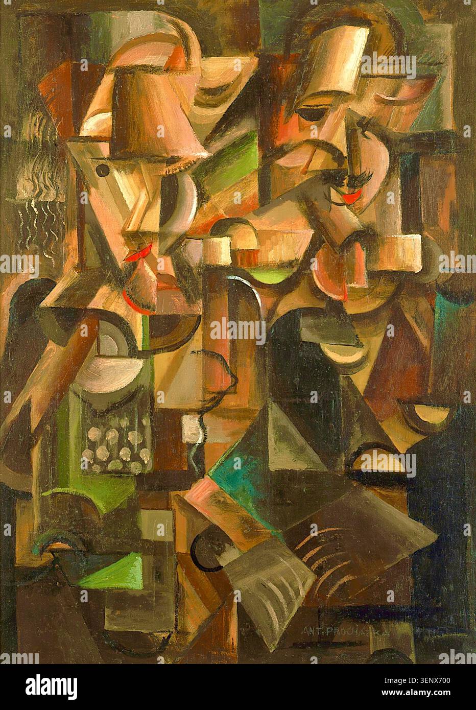 Antonín Procházka (pittore cubista e modernista ceco, 1882–1945) - uomo e donna - 1915 - il pezzo è un esempio di cubismo, caratterizzato da forme geometriche frammentate e una tavolozza di colori tenui. Foto Stock