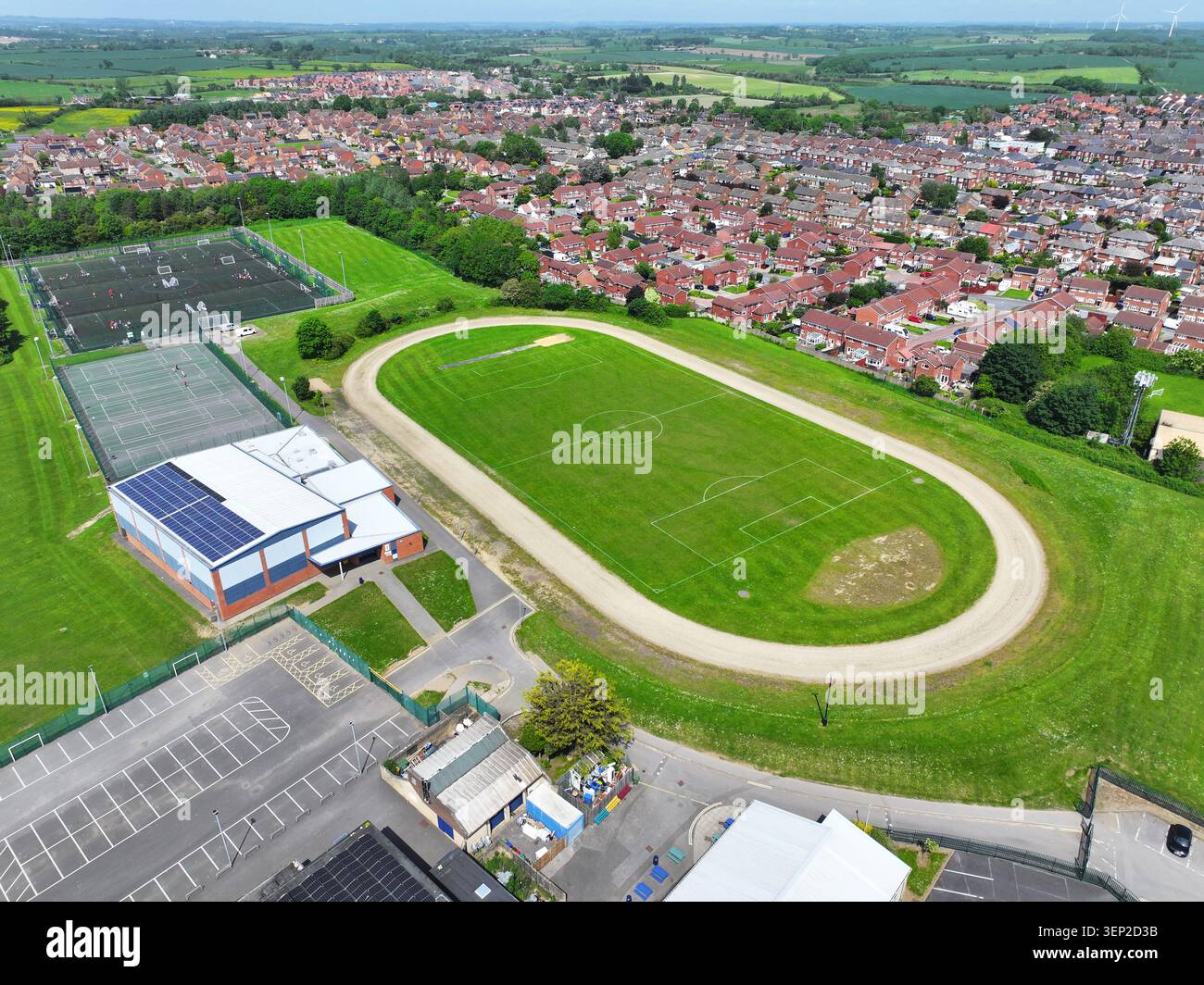 Vista aerea del campo di atletica e della pista di Darlington Foto Stock