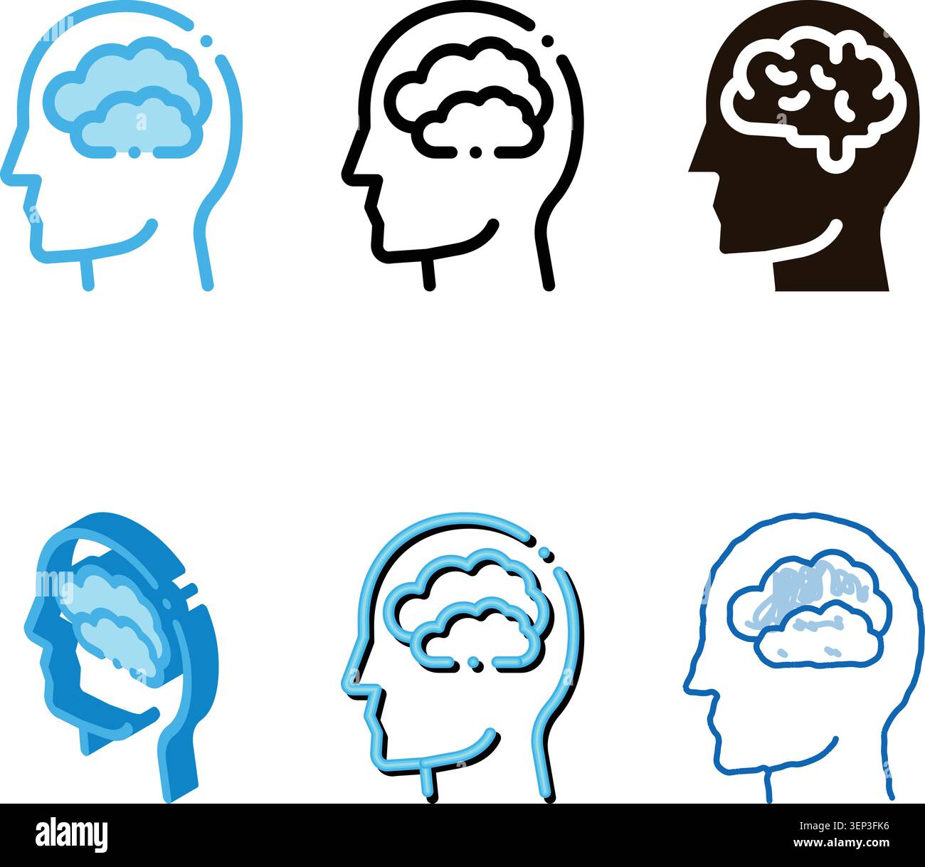 Principalmente nuvole nuvolose nella silhouette uomo Mind Vector Icon linea sottile. Gear and Brain, Heart and Shield, Set Padlock and Magnifier Illustrazione Vettoriale