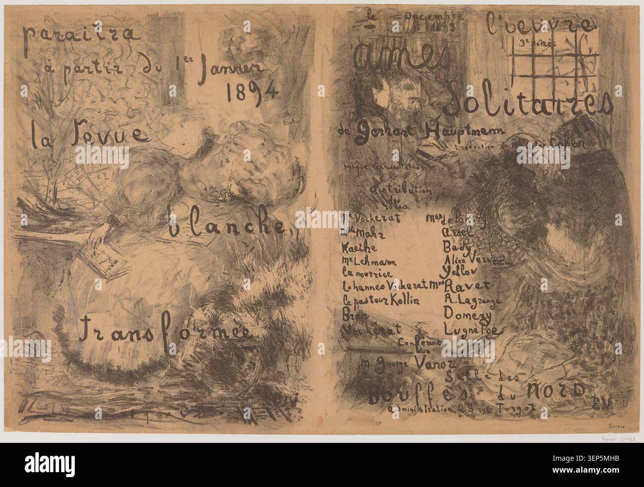 Litografia di Édouard Vuillard creata nel 1893 per la Revue Blanche intitolata Ames solitaires, che riflette la cultura delle riviste d'avanguardia parigine e le tradizioni di stampa decorativa simbolista della Francia del tardo XIX secolo Foto Stock