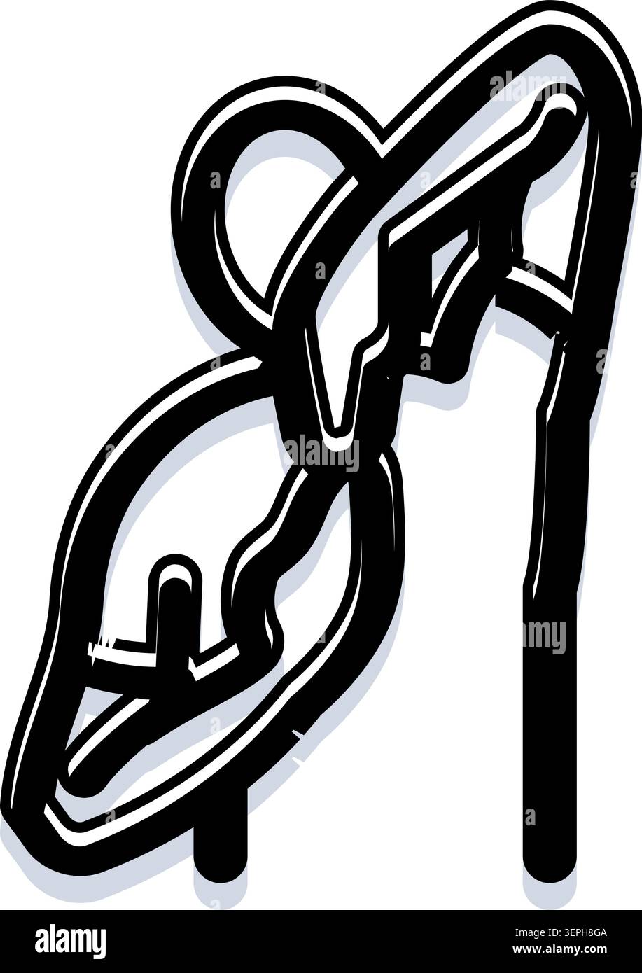 Il disegno astratto raffigura un corpo umano stilizzato o una figura in bianco e nero con un'ombra sottile, che rappresenta creatività, design e artista Illustrazione Vettoriale