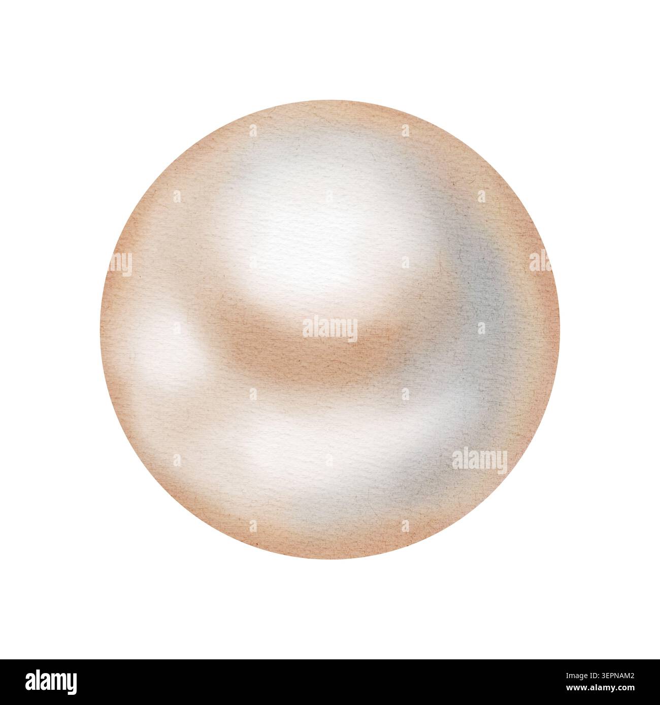 Illustrazione ad acquerello di una perla bianca brillante. Temi per bambini, nautica, viaggi. Adatto per stampe, cartoline, viaggi in mare, gioielli o Foto Stock