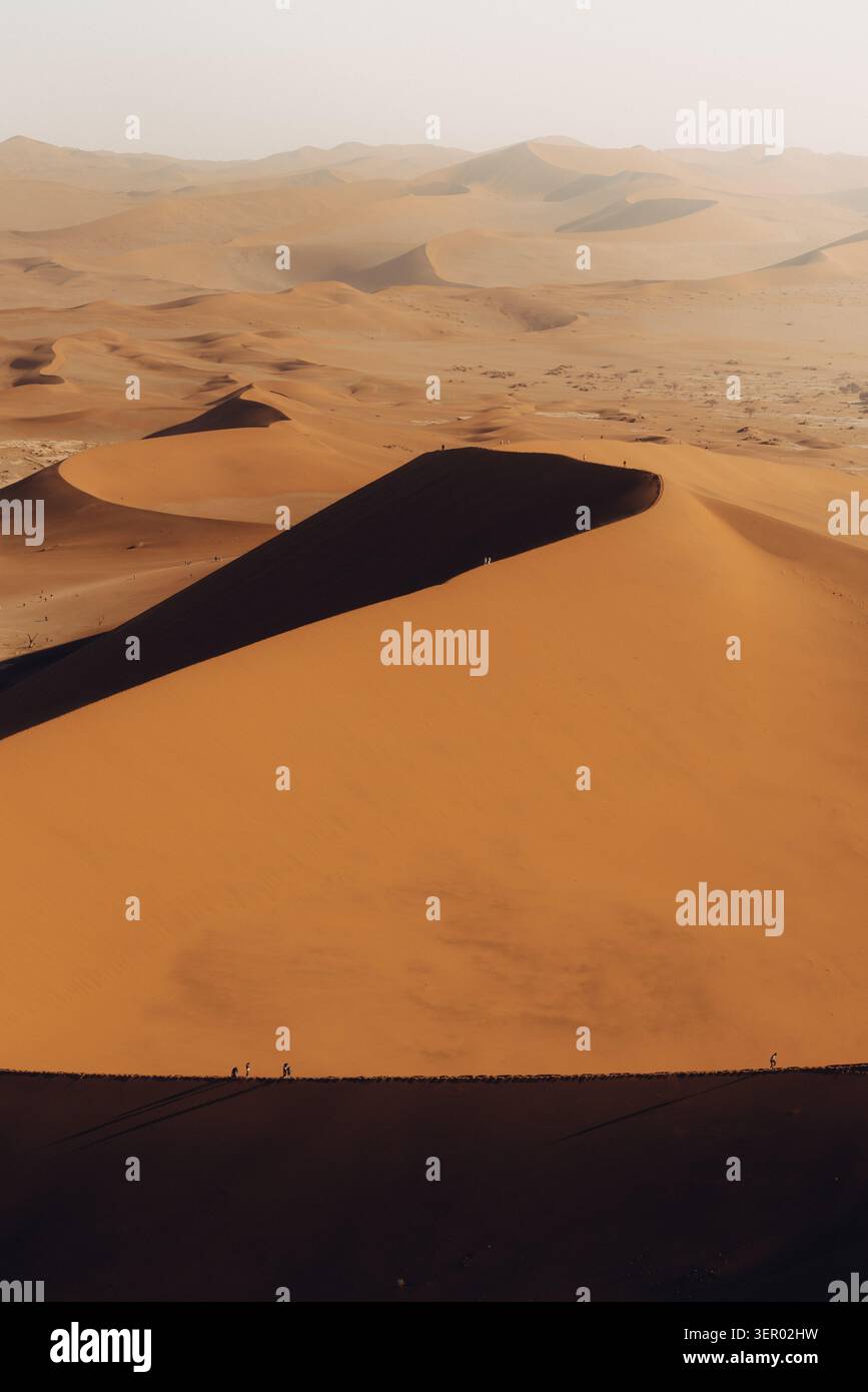 Alba su dune di sabbia giganti a Sossusvlei, Namibia Foto Stock