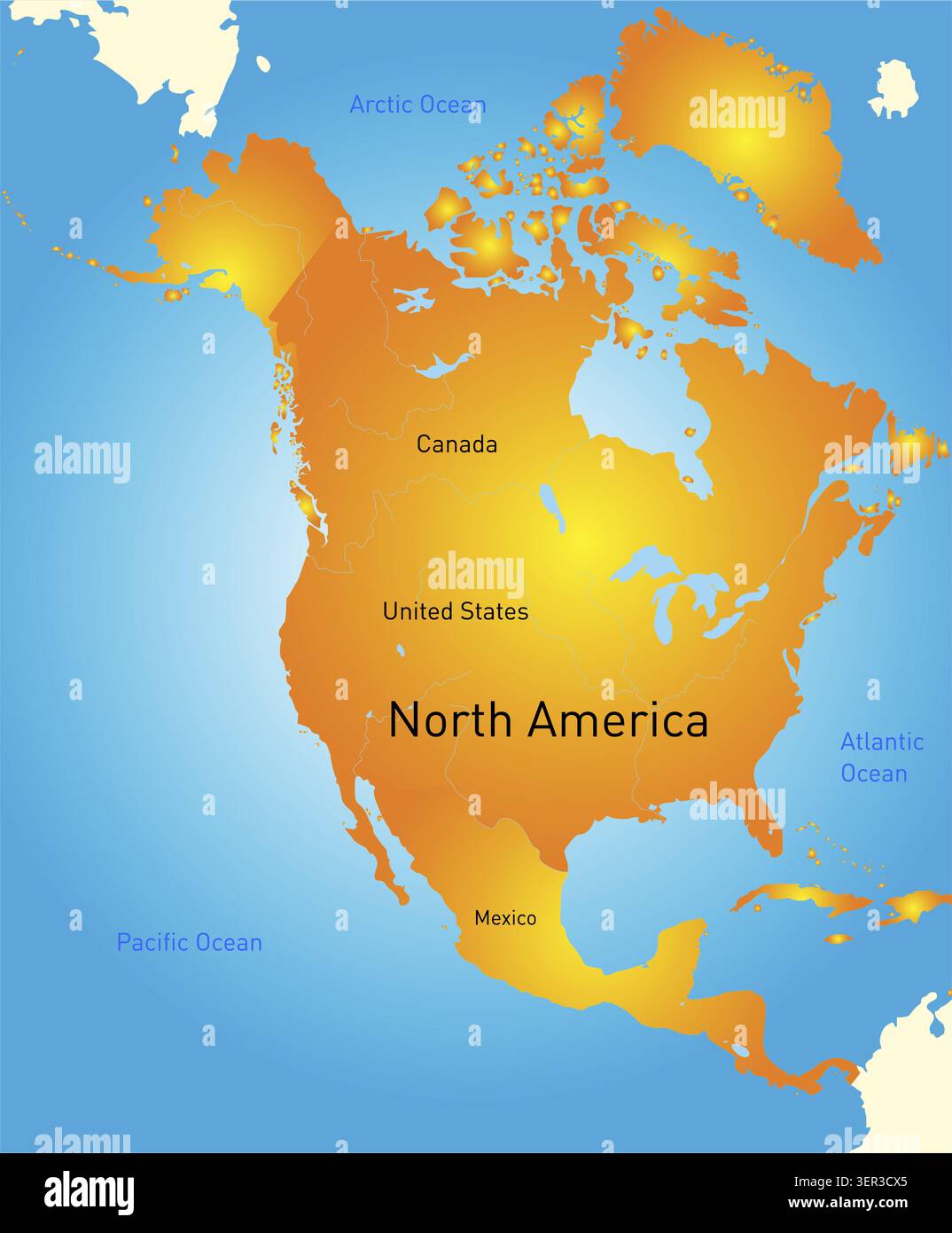Mappa vettoriale del continente nordamericano Foto Stock