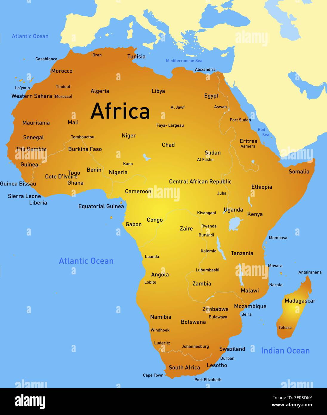 Mappa vettoriale dettagliata dell'africa Foto Stock