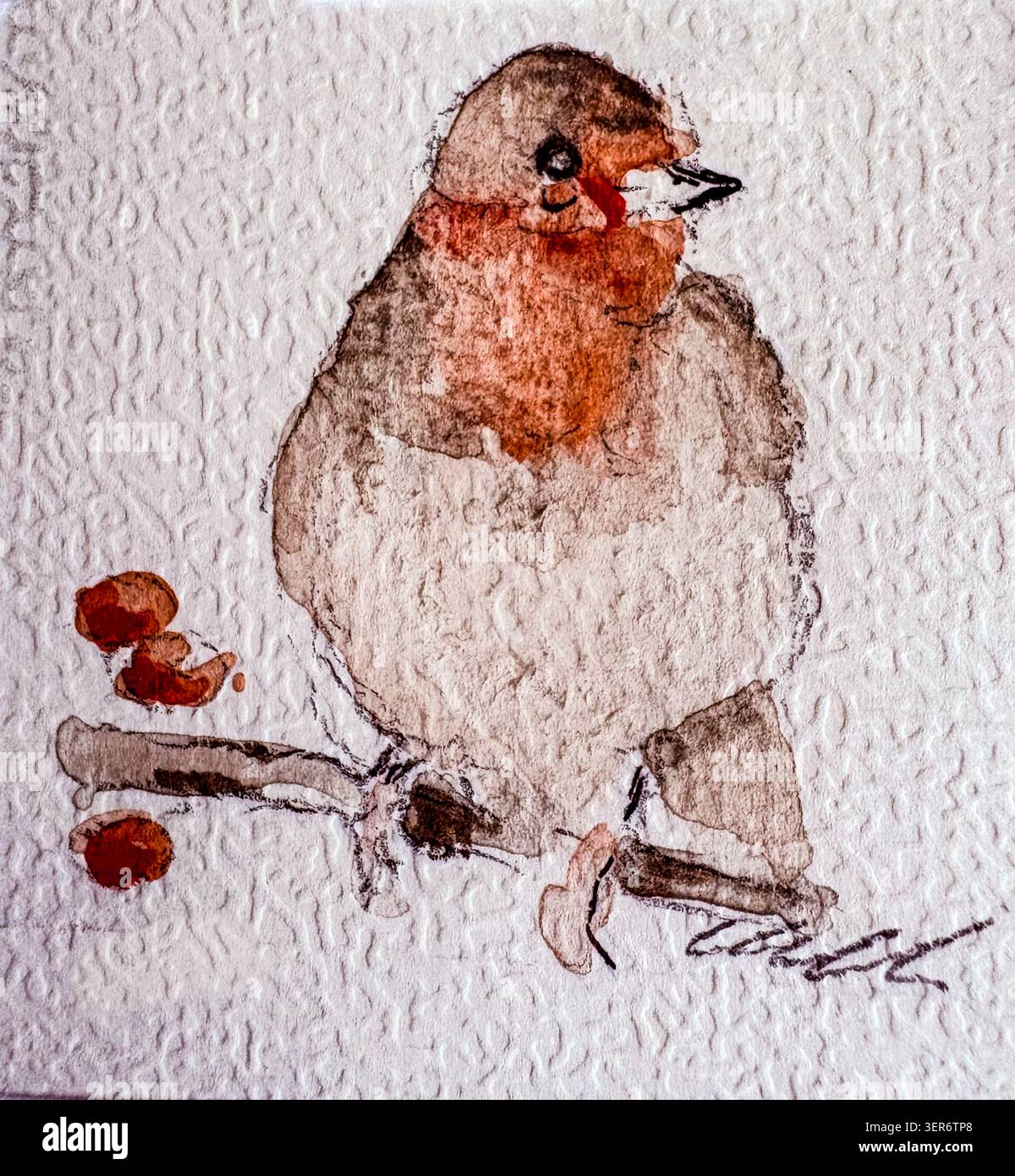 Pittura ad acquerello di un robin Foto Stock